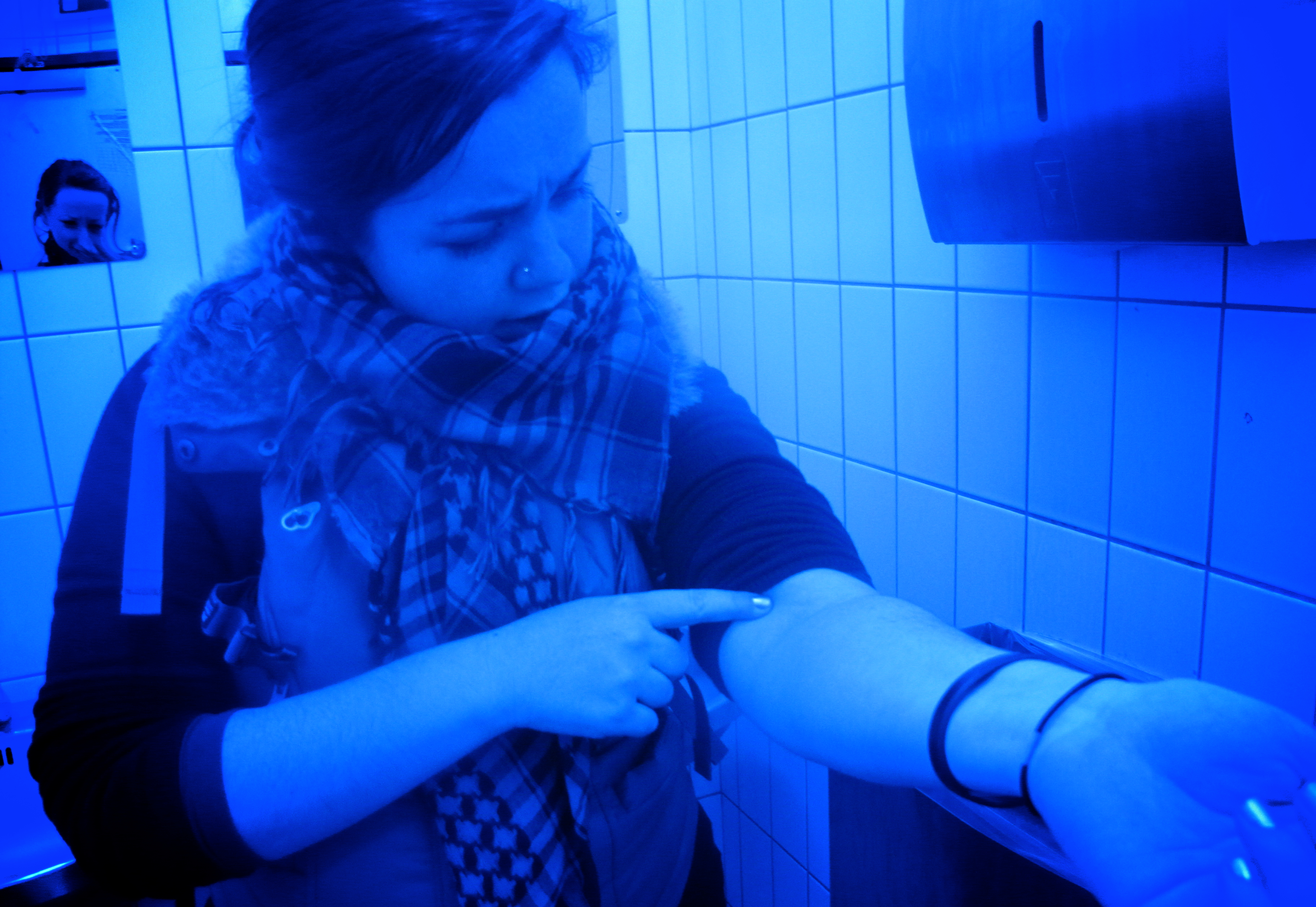 Image result for blue light bathrooms